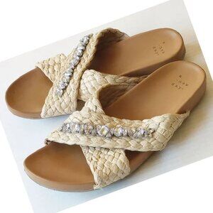 A New Day Phyllis Braided Raffia Rhinestone Slide Sandals 8 Almond - 50off3